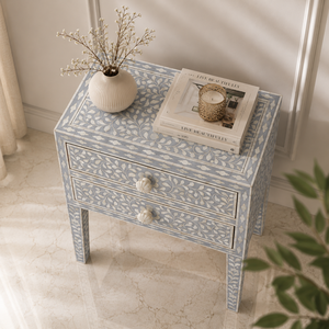 Bone Inlay Nightstand 2 <b>Drawer</b> <b>Side</b> Table Floral Inlaid Bedside Cabinet for Living Room Bedroom - Product Image 3