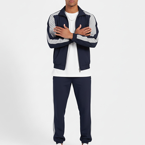 Ensemble de survêtement pour homme, couleur marine, blocs de couleurs brodés, pantalon de jogging en coton tricoté et veste à capuche, vêtements d'hiver - Product Image 2