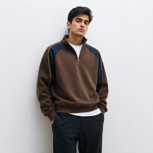 Mens Quarter Zip Pullover Sweatshirt Premium Fleece <b>Mock</b> <b>Neck</b> Casual Half Zip Jumper Custom Heavyweight Streetwear <b>Top</b> - Product Image 2
