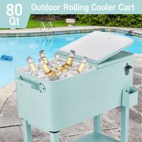 Cooler Portátil de Bebidas de 80 Quartos com Bandeja de Armazenamento Inferior e Abridor de Garrafas para Festas e Eventos ao Ar Livre/Interior