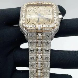 Luxury Mechanical <b>Iced</b> <b>Out</b> Baguette Diamond Two Tone Rose Gold Square Automatic <b>Watch</b> with Roman Numerals Hip Hop Vintage - Product Image 3