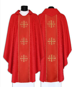 Casulla de Sacerdote de Poliéster de Alta Calidad con Estola Bordada a Máquina, Elegante Vestimenta Católica para Obispos y Clérigos - Product Image 1