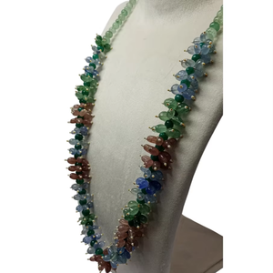 Collier long en pierres naturelles multicolores, perles ovales lisses, améthyste violette, quartz fraise, quartz bleu, quartz rose, bijoux prêts à porter - Product Image 3