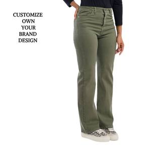 Clothing Brand Women Olive <b>Green</b> Cargo Pants Multiple Flap Pocket Custom Casual Jeans Outdoor Denim Woman Trouser Plus Size Pant - Product Image 3
