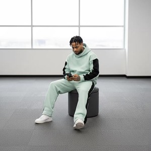 Ensemble de survêtement unisexe en molleton de coton épais délavé à l'acide de haute qualité pour homme, avec impression personnalisée, style streetwear, OEM ODM, 2 pièces - Product Image 2