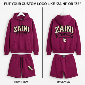 <b>Mens</b> <b>Hoodie</b> Short Set Premium Cotton Polyester Fleece 320 GSM <b>Burgundy</b> Custom Chenille Embroidery Screen Print Logo Streetwear - Product Image 1