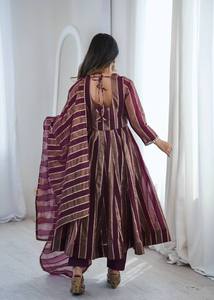 Conjunto de Traje Anarkali Hindú-Pakistaní para Mujer con Dupatta, Kurta y Pantalón de Diseñador, para Fiestas de Diwali, Viscosa, PinkCityBlocks, Étnico, Venta al Por Mayor - Product Image 4