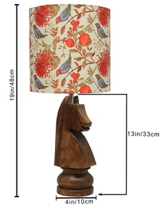 Wooden knight chess <b>table</b> lamp forest horse print shade <b>rustic</b> hand-carved <b>bedside</b> light for game room or kids decor - Product Image 5