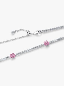 Elegante Collar de Diamantes con Flores Rosadas en Oro Sólido de 18K |   Collar de Lujo con Colgante de Flor para Mujer, Diseño de Zafiro Rosa, Regalo - Product Image 3