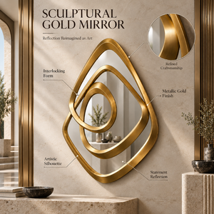 Miroir mural sculptural doré, miroir décoratif géométrique abstrait moderne pour salon, chambre, entrée, style de décoration de maison de luxe - Product Image 5