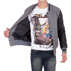 Mens <b>Grey</b> and Black Varsity <b>Jacket</b> Leather Sleeves Letterman Bomber <b>Jacket</b> Casual Baseball Style Winter Warm Woolen Outerwear - Product Image 2