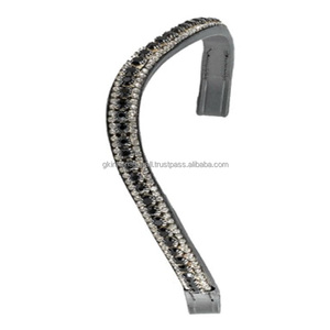 Banda Frontal para Brida de Caballo de Cuero Genuino Clásico de Primera Calidad, con Cristales Negros y Transparentes, Pedrería, Mega Brillante, para Carreras - Product Image 1
