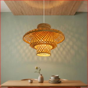 Lampe suspendue en bambou faite à la main, forme de champignon, abat-jour tissé, lampe de plafond décorative naturelle pour la maison et le bureau - Product Image 5