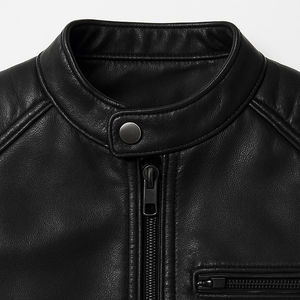 Chaqueta Bomber de Cuero Negro Transpirable y Ecológica, Estilo Motero Acolchado, Chaqueta de Motocicleta Vintage con Logotipo Personalizado para Hombre - Product Image 3