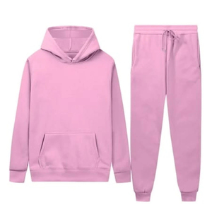 Unisex <b>Pink</b> Hooded <b>Tracksuit</b> Set Full Sleeve Solid Color Casual Sweatshirt and Joggers with Drawstring Closure and Side Pockets - Product Image 5