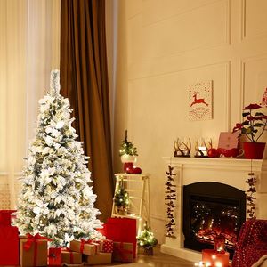 Albero di Natale Preilluminato con Effetto Neve, Bacche e Fiori di Poinsettia - Product Image 3