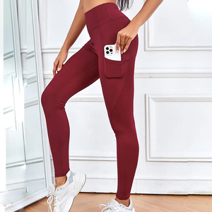 BD personnalisé taille haute Yoga Leggings respirant maigre Fitness pantalon côté téléphone poche ventre contrôle pour motif d'entraînement en plein air - Product Image 4