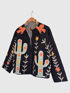 เสื้อแจ็คเก็ตถักสำหรับผู้หญิงไซส์ใหญ่ คอปกแบบผ้าคลุมไหล่ แขนยาว ลายปักลายกระบองเพชร สำหรับใส่ในฤดูใบไม้ร่วง - Product Image 3