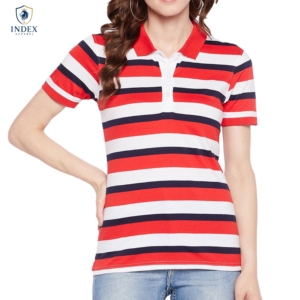 Camiseta Polo a Rayas de Algodón para Mujer, Manga Corta, Informal, Transpirable, Tela Oxford, Corte Regular, Marca INDEX APPAREL - Product Image 1