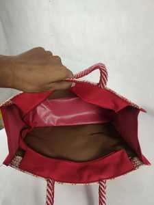 Sac fourre-tout en jute tissé rouge, réutilisable, pour les courses, avec logo personnalisé, style ethnique, sac cadeau - Product Image 6