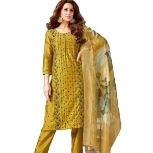 นักออกแบบล่าสุดการลําดับงานเย็บปักถักร้อยผ้าไหมเทียม Georgette ทํางาน Kurti ตั้งโดย Fab Zone - Product Image 1