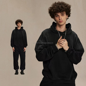 Unisexe 100% coton éponge éponge surdimensionné sweats à capuche 460gsm haute qualité hors épaule Vintage lavé en détresse à capuche automne - Product Image 2