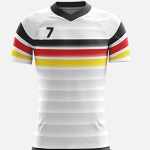 Conjunto de Camiseta de Fútbol Personalizada para Hombre con Cuello en V, Rayas Blancas, Negras, Rojas y Amarillas, Sublimada, de Poliéster, Manga Corta, Transpirable, para Todas las Temporadas - Product Image 2