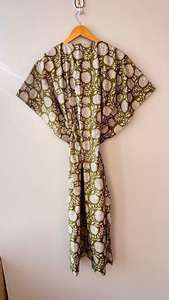 Vestido caftán de algodón floral hecho a mano, vestido maxi con estampado animal, talla grande - Product Image 6