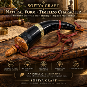 SOFIYA CRAFT Tapón de Madera de Cuerno de Búfalo Hecho a Mano, Ecológico, con Tacto Real, Forma Natural, Estilo Animal, con Correa de Cuero y Latón - Product Image 6