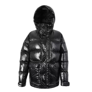 Chaqueta Acolchada con Capucha para Hombre, Negra, Resistente al Viento, Rellena de Plumón, Abrigo de Invierno, Estilo Casual, Cierre de Cremallera, Corte Regular - Product Image 1