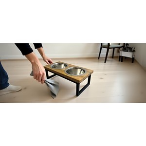 Soporte Elevado para Comederos de Mascotas de Madera de Mango con Dos Tazones de Acero Inoxidable al por Mayor - Product Image 3