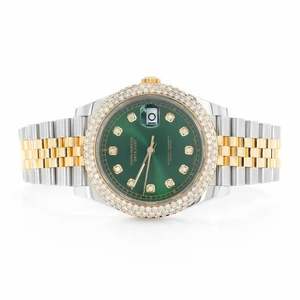 Montre de luxe en moissanite avec cadran vert, bicolore or et argent, automatique mécanique en acier inoxydable, style hip-hop - Product Image 1