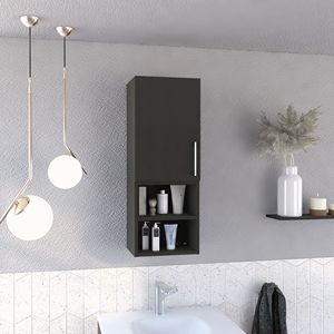 Armoire de salle de bain à une porte Madrid avec poignée en métal noir, deux étagères extérieures et deux étagères intérieures - Product Image 1