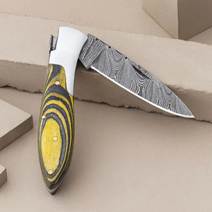 Cuchillo de bolsillo Burraq personalizado hecho a mano de acero de Damasco de grado industrial, mango de resina, funda de cuero, hoja de punta caída de 7 pulgadas, DIY OEM - Product Image 4