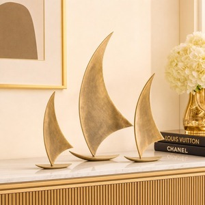 Aluminum Modern Sailboat Sculpture Set 3Pcs Abstract Artistic <b>Figures</b> Tabletop Decor Handmade Living Room Baptism - Product Image 3