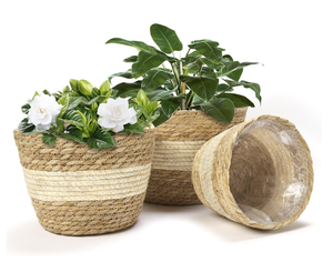 Pots de rangement au sol en jacinthe d'eau, style rétro traditionnel, fabriqués au Vietnam, avec poignées sculptées à la main, écologiques, 24L - Product Image 1