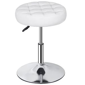 Modern 360-Degree Swivel Makeup Ottoman <b>Stool</b> Tufted Adjustable <b>Vanity</b> <b>Stool</b> in White PU Leather - Product Image 1