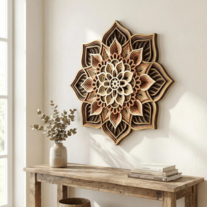 Handcrafted Layered <b>Wooden</b> Mandala Wall Art | 3D Laser Cut Floral Lotus Wall Decor | <b>Rustic</b> Boho Farmhouse Hanging Decoration - Product Image 2