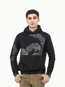 Sudadera con Capucha para Hombre, Diseño de Dragón Negro, Corte Regular, Tejido de Poliéster, Estilo Casual, Ropa de Calle para Otoño - Product Image 1