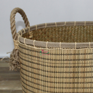 Eco Friendly Woven Palm Leaf Modern Rectangle <b>Storage</b> <b>Basket</b> Set with <b>Rope</b> Handles for Laundry <b>Storage</b> - Product Image 3
