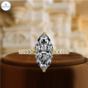 แหวนเพชรทรงมาร์คีส์ 1 กะรัต เพาะเลี้ยงในห้องปฏิบัติการ, แหวนทอง 14K แบบคลาสสิกประดับเพชรแบบพาเว่, แหวนแต่งงานแบบฮีดดิ้นฮาโล, แหวนเพชรเม็ดเดี่ยวสำหรับเจ้าสาว, แหวนวินเทจ - Product Image 2