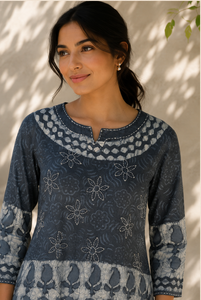 Women Cotton Kurta Round Neck Three Quarter Sleeve Printed Loose Fit Short <b>Kurti</b> Casual Ethnic Daily Wear <b>Indian</b> Summer Fashion - Product Image 3