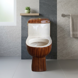 Juego completo de baño de porcelana blanco con inodoro de una pieza de cerámica de doble descarga y colores de madera ajustables - Product Image 2