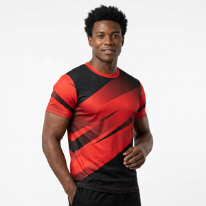 Camiseta de Manga Corta con Cuello Redondo y Estampado Geométrico Rojo y Negro para Hombre, 100% Algodón Jersey, Corte Regular, Secado Rápido, Transpirable y Ecológica - Product Image 5