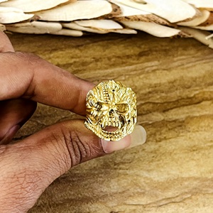 Hip Hop Latest Design Gothic <b>Skull</b> <b>Ring</b> Punk Brass Jewelry for Men 18k Gold Plated Biker <b>Ring</b> for Wholesale/OEM/ODM - Product Image 4