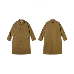 <b>Men's</b> Woolen <b>Long</b> Trench <b>Coat</b> Turn-down Collar Single Breasted Solid Color Regular Sleeve Overcoat - Product Image 1