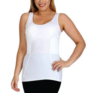 <b>White</b> Sleeveless Concealed Carry Tank <b>Top</b> Breathable Jersey Fit Regular Solid Casual O-Neck - Product Image 2