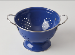 Passoire de cuisine moderne en émail bleu avec poignées en acier inoxydable, durable, pour fruits et légumes - Product Image 4