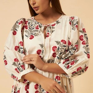 Hand <b>Block</b> <b>Printed</b> Cotton Gauze Midi Dress Women Summer Dress - Product Image 2