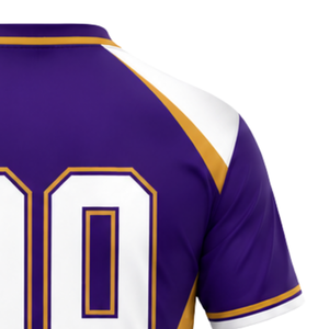Customized Purple White Gold Sublimated Volleyball Jersey Short Sleeve Team Sports Clothing Match Training Performance Shirt - Product Image 4